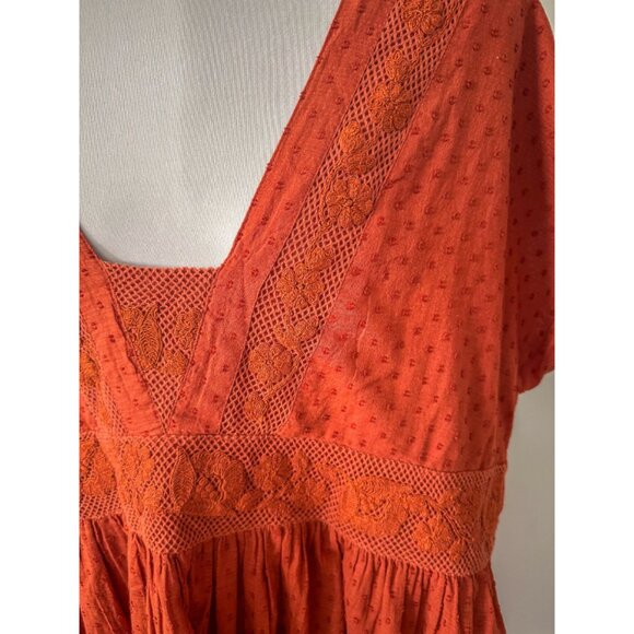 Shyanne Embroidered Boho Babydoll Summer Dress in Rust - Picture 4 of 12